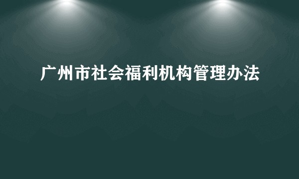 广州市社会福利机构管理办法