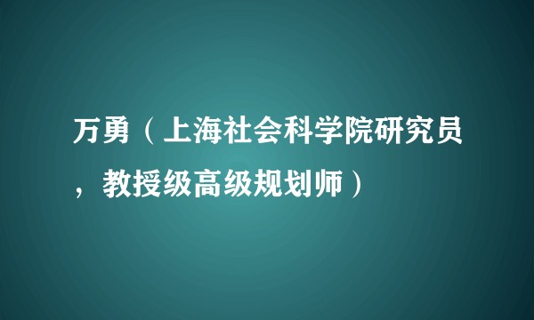 万勇（上海社会科学院研究员，教授级高级规划师）