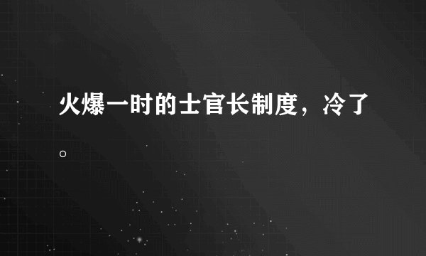 火爆一时的士官长制度,冷了。