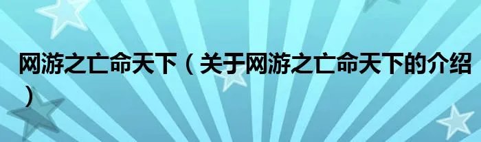 网游之亡命天下（关于网游之亡命天下的介绍）