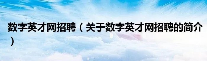 数字英才网招聘（关于数字英才网招聘的简介）