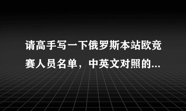请高手写一下俄罗斯本站欧竞赛人员名单，中英文对照的名字和位置