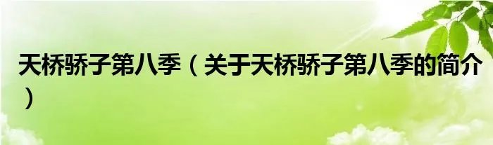 天桥骄子第八季（关于天桥骄子第八季的简介）