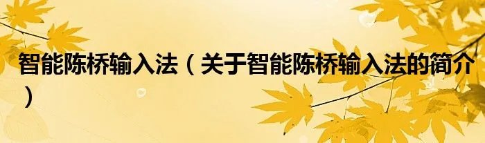 智能陈桥输入法（关于智能陈桥输入法的简介）