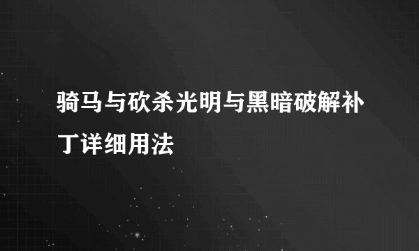 骑马与砍杀光明与黑暗破解补丁详细用法