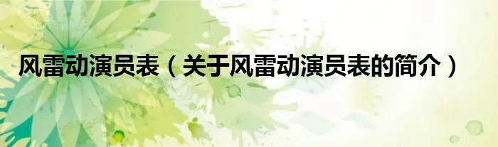 风雷动演员表（关于风雷动演员表的简介）