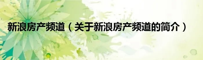 新浪房产频道（关于新浪房产频道的简介）