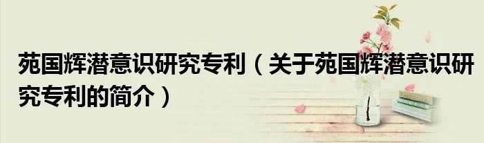 苑国辉潜意识研究专利（关于苑国辉潜意识研究专利的简介）