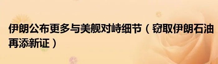 伊朗公布更多与美舰对峙细节（窃取伊朗石油再添新证）