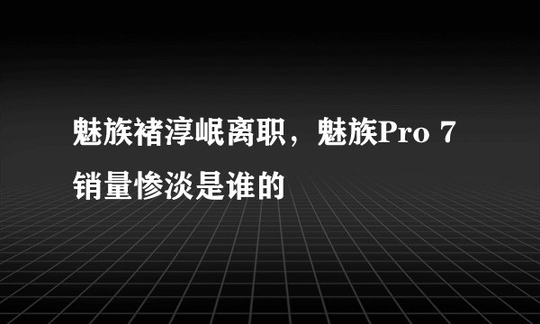 魅族褚淳岷离职，魅族Pro 7销量惨淡是谁的