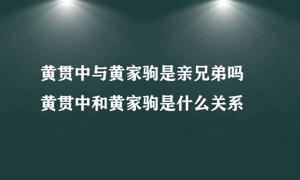 黄贯中与黄家驹是亲兄弟吗 黄贯中和黄家驹是什么关系