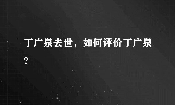 丁广泉去世,如何评价丁广泉?