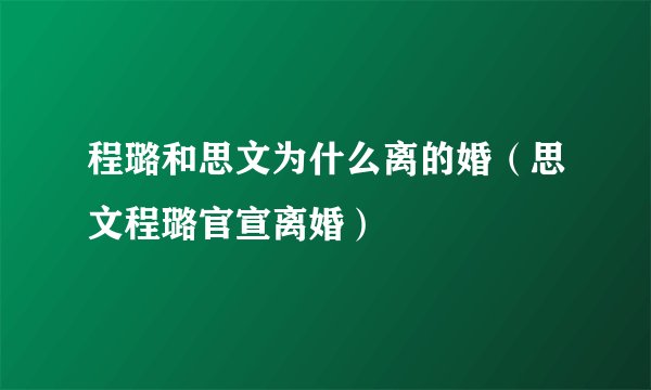 程璐和思文为什么离的婚（思文程璐官宣离婚）