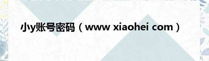 小y账号密码（www xiaohei com）