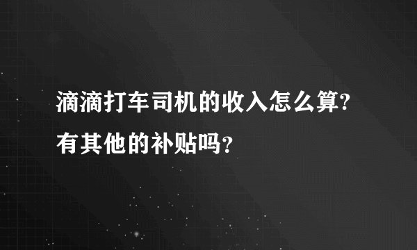 滴滴打车司机的收入怎么算?有其他的补贴吗？