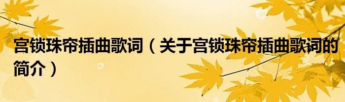 宫锁珠帘插曲歌词（关于宫锁珠帘插曲歌词的简介）