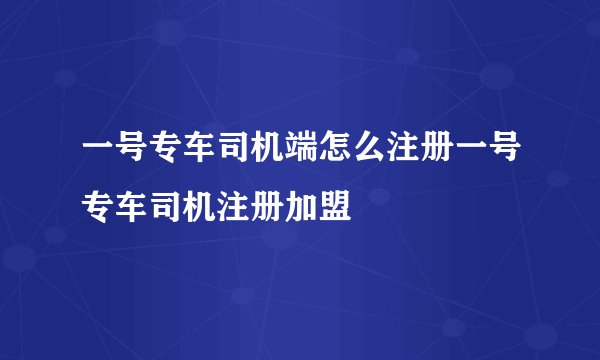 一号专车司机端怎么注册一号专车司机注册加盟