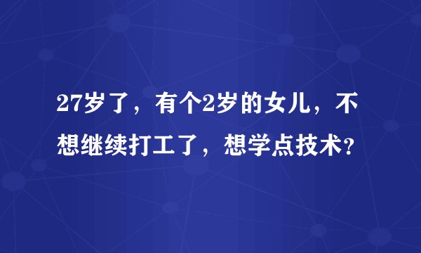 27岁了，有个2岁的女儿，不想继续打工了，想学点技术？