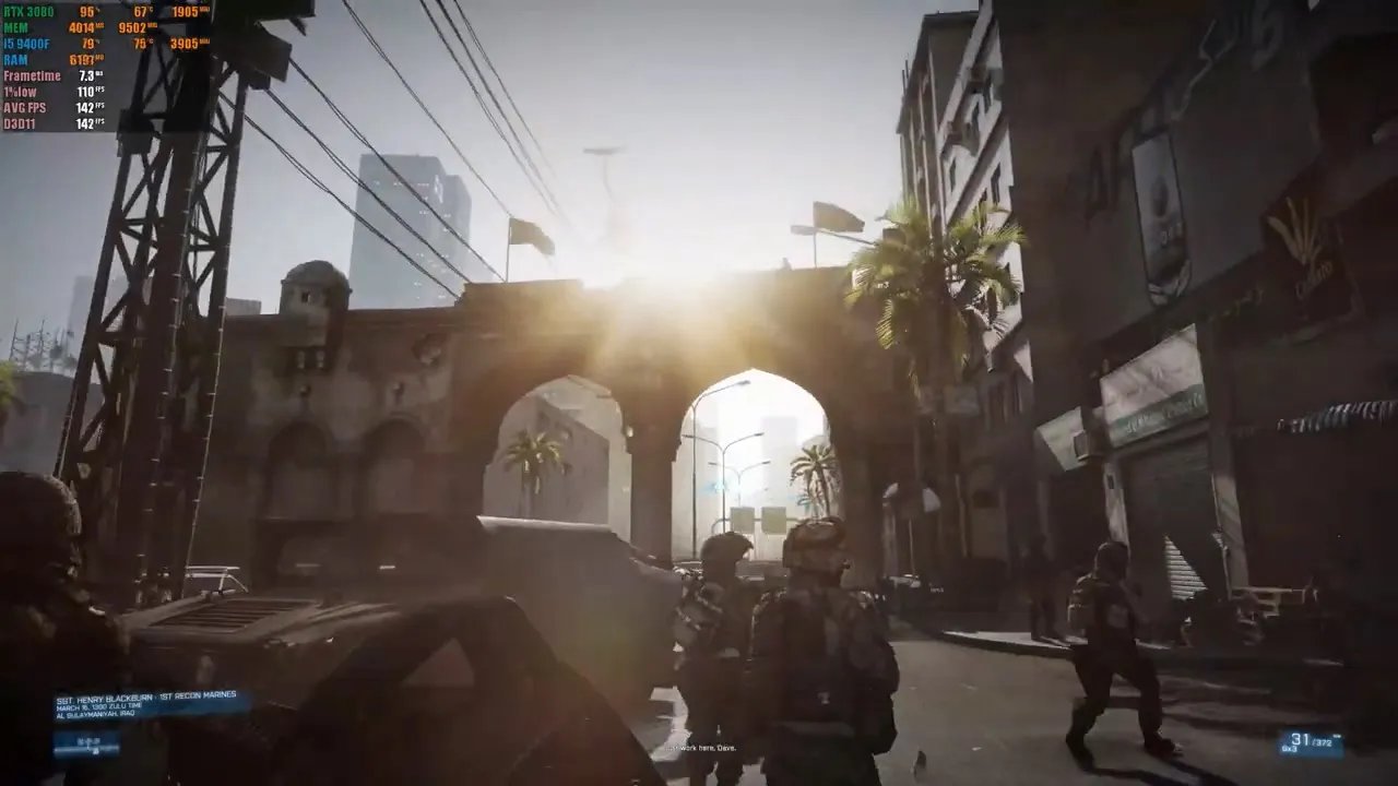 《战地3》4K/最高画质测试:9400F+RTX 3080