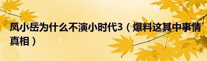 凤小岳为什么不演小时代3（爆料这其中事情真相）