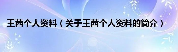 王茜个人资料（关于王茜个人资料的简介）