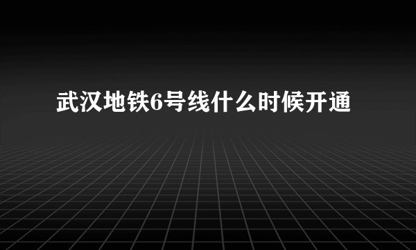 武汉地铁6号线什么时候开通