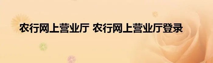 农行网上营业厅 农行网上营业厅登录