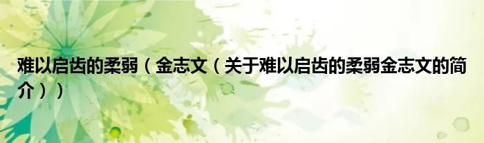 难以启齿的柔弱（金志文（关于难以启齿的柔弱金志文的简介））