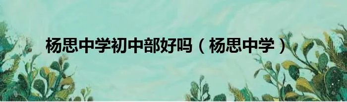 杨思中学初中部好吗（杨思中学）