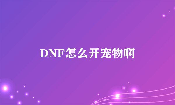 DNF怎么开宠物啊