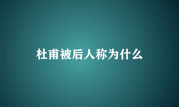 杜甫被后人称为什么