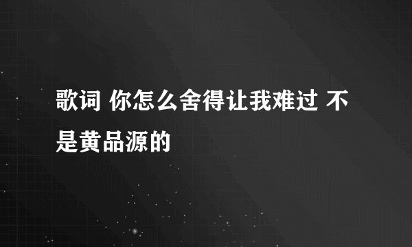 歌词 你怎么舍得让我难过 不是黄品源的