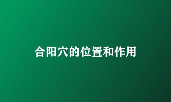 合阳穴的位置和作用