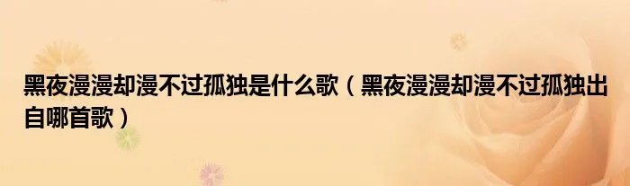黑夜漫漫却漫不过孤独是什么歌（黑夜漫漫却漫不过孤独出自哪首歌）