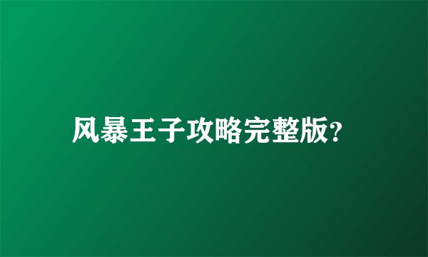 风暴王子攻略完整版？