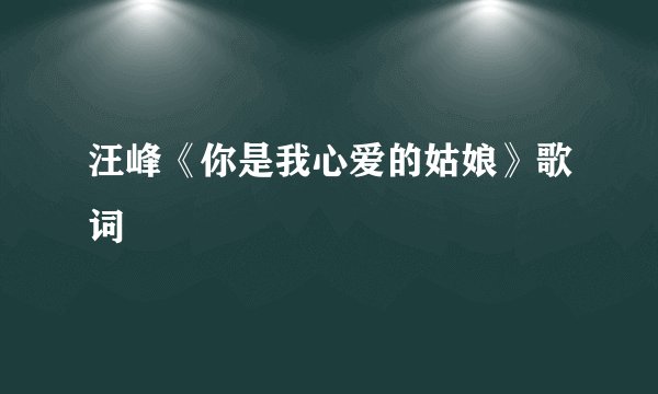 汪峰《你是我心爱的姑娘》歌词