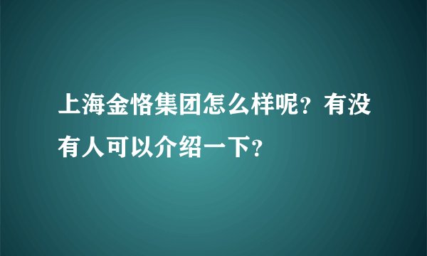 上海金恪集团怎么样呢？有没有人可以介绍一下？