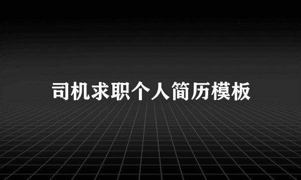 司机求职个人简历模板