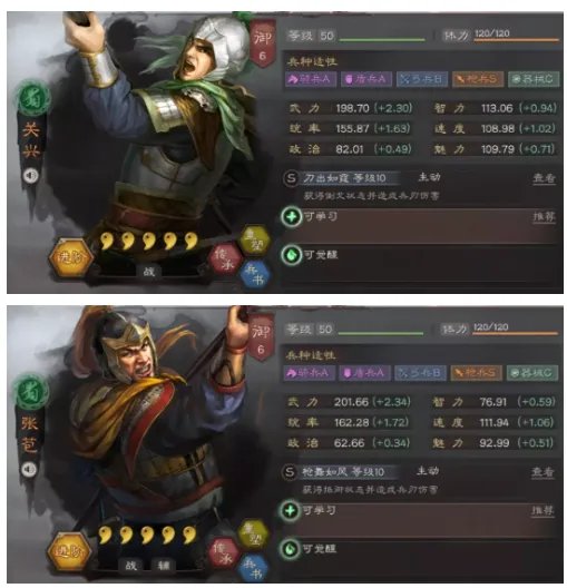 《三国志战略版》关兴张苞强度一览