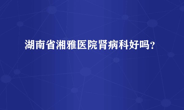 湖南省湘雅医院肾病科好吗？