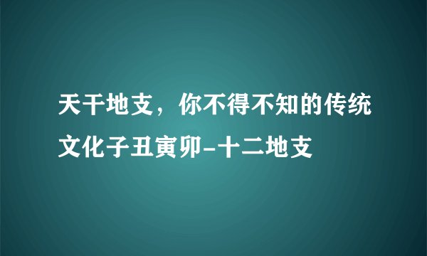 天干地支，你不得不知的传统文化子丑寅卯-十二地支