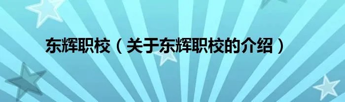 东辉职校（关于东辉职校的介绍）