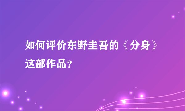 如何评价东野圭吾的《分身》这部作品？