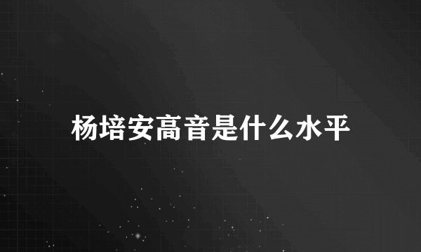 杨培安高音是什么水平