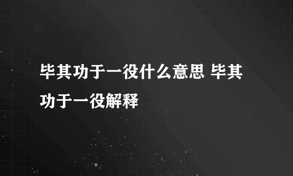 毕其功于一役什么意思 毕其功于一役解释