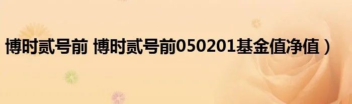 博时贰号前 博时贰号前050201基金值净值）