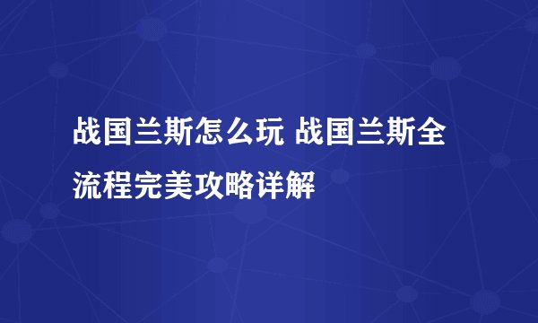 战国兰斯怎么玩 战国兰斯全流程完美攻略详解