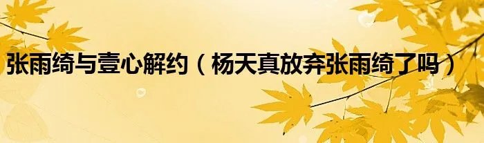 张雨绮与壹心解约（杨天真放弃张雨绮了吗）