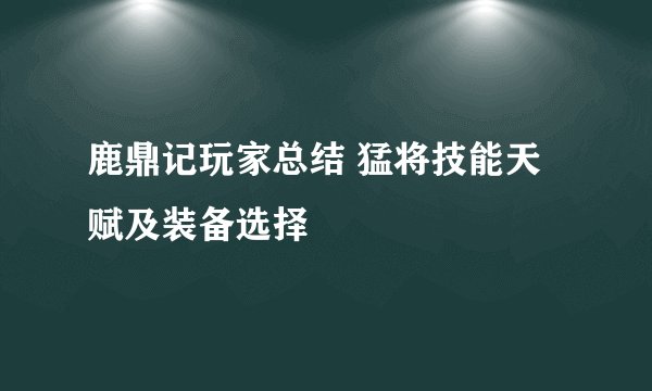 鹿鼎记玩家总结 猛将技能天赋及装备选择