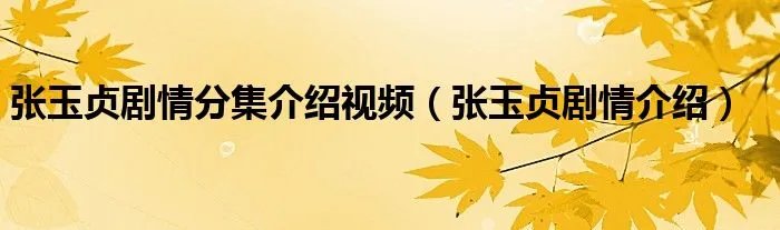 张玉贞剧情分集介绍视频（张玉贞剧情介绍）